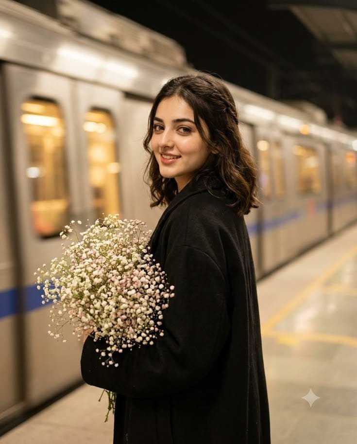 Girl in Black Coat Metro AI Photo Prompt