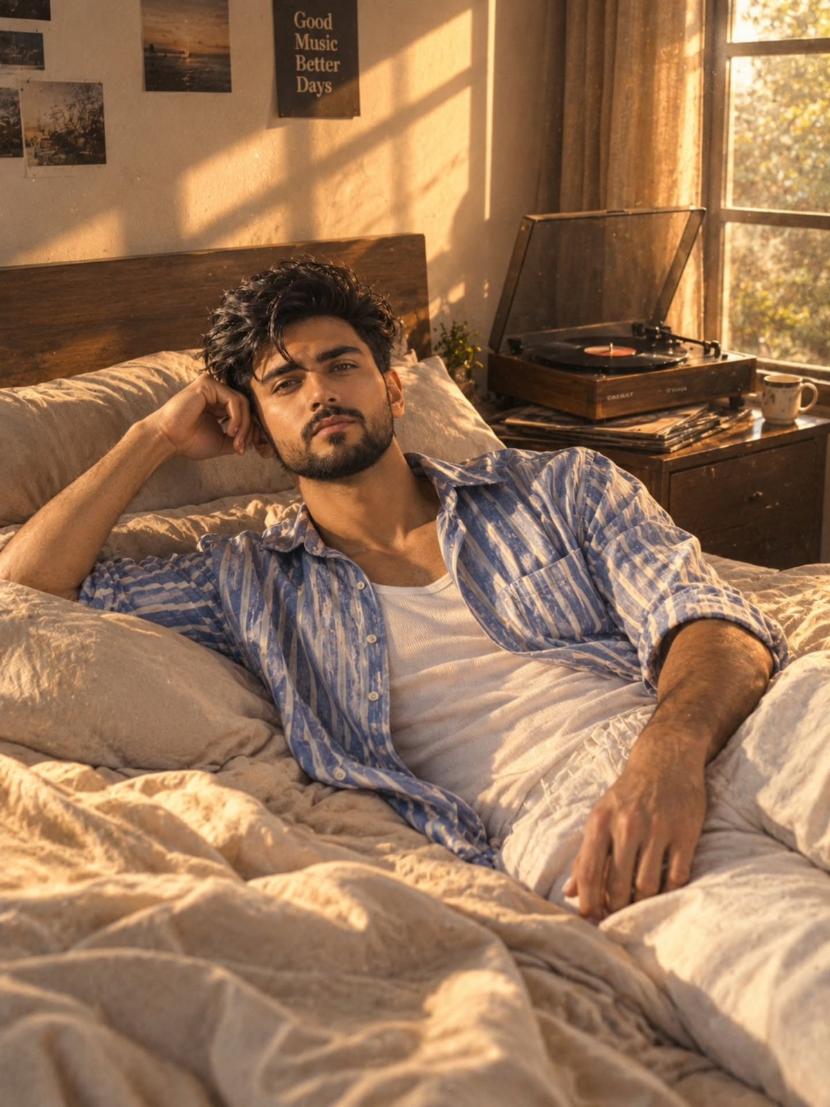 Young Man Bedscene Cinematic Image Prompt