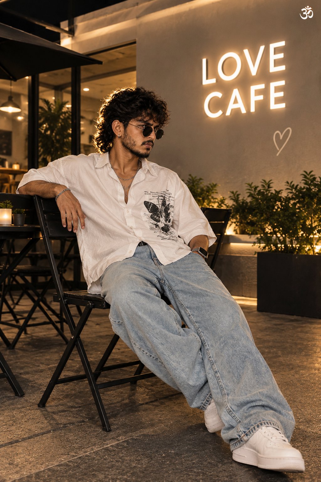 Man at Love Cafe Night Scene Image Prompt