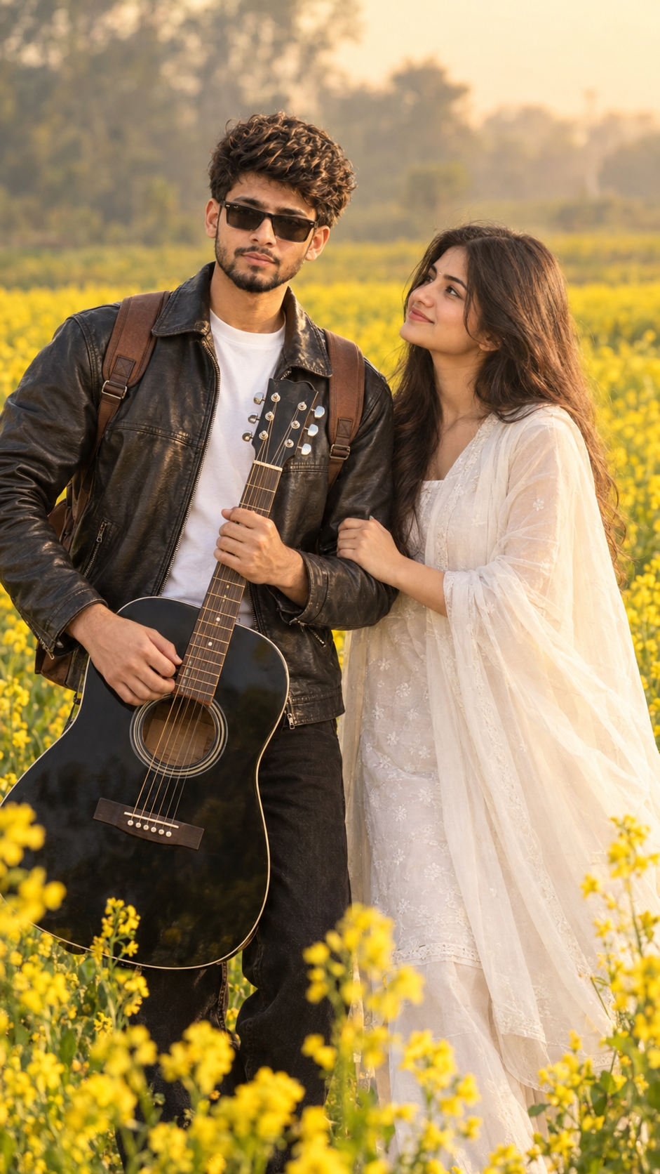 Bollywood Mustard Field Couple Image Prompt
