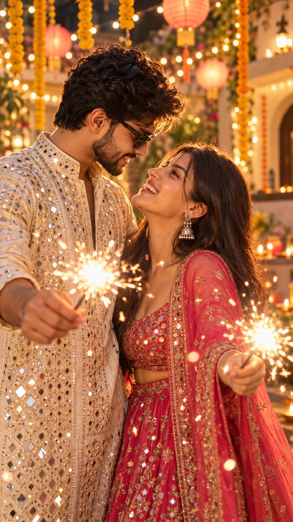 Festive Indian Couple Portrait AI Prompt
