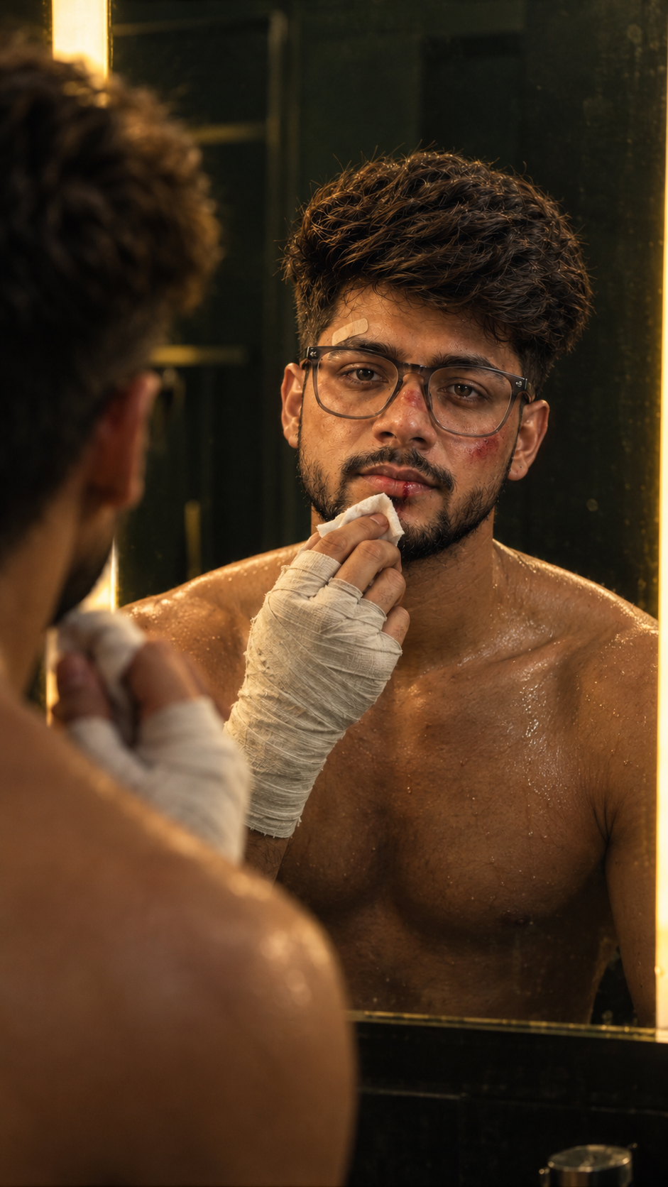 Post-Fight Mirror Portrait AI Image Prompt