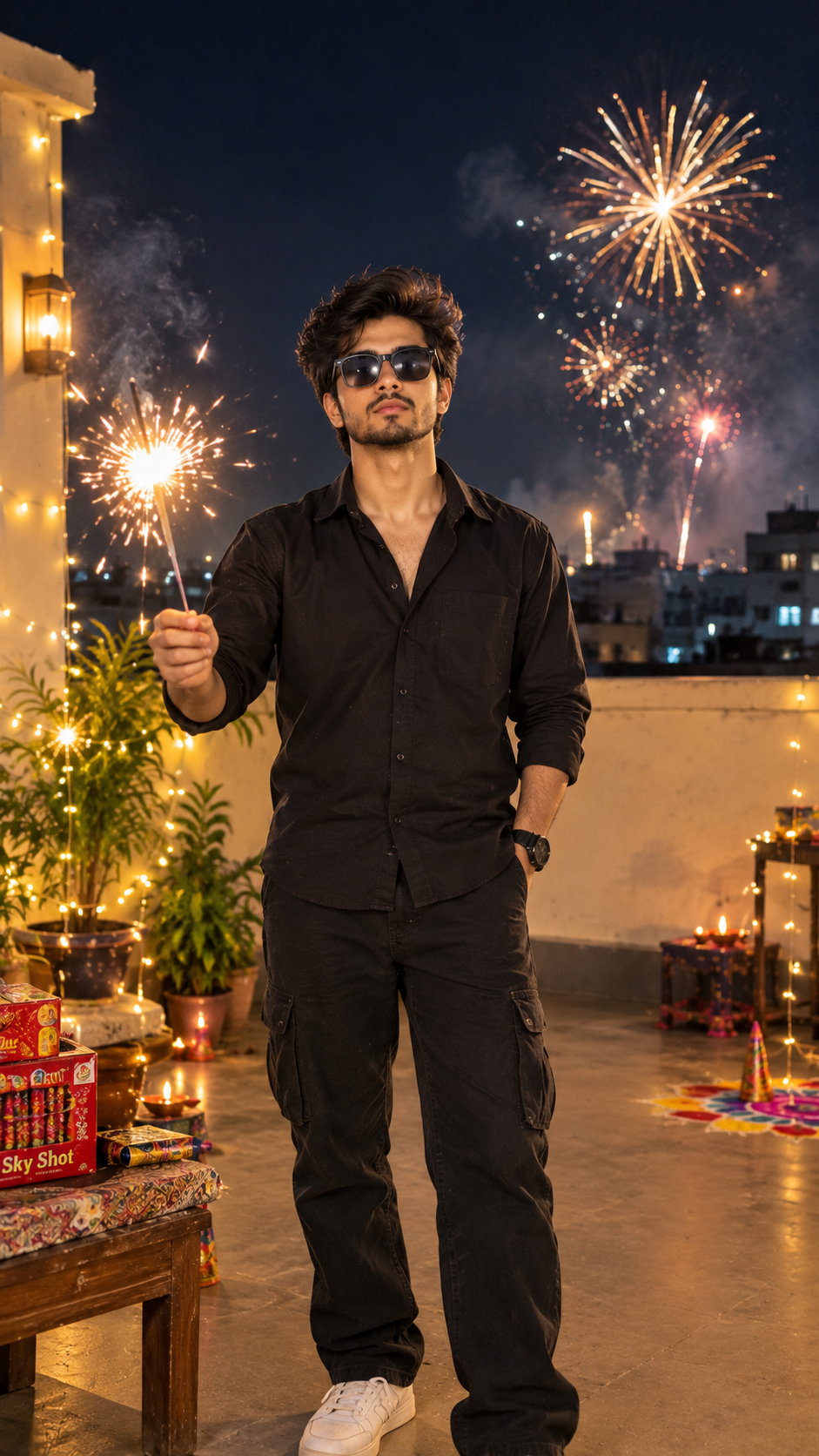 Diwali Rooftop Portrait AI Image Prompt