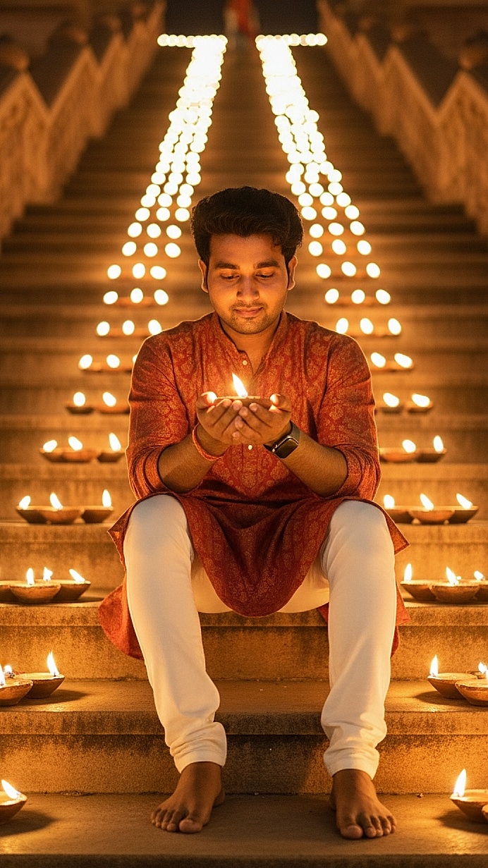 Diwali Staircase Portrait AI Image Prompt