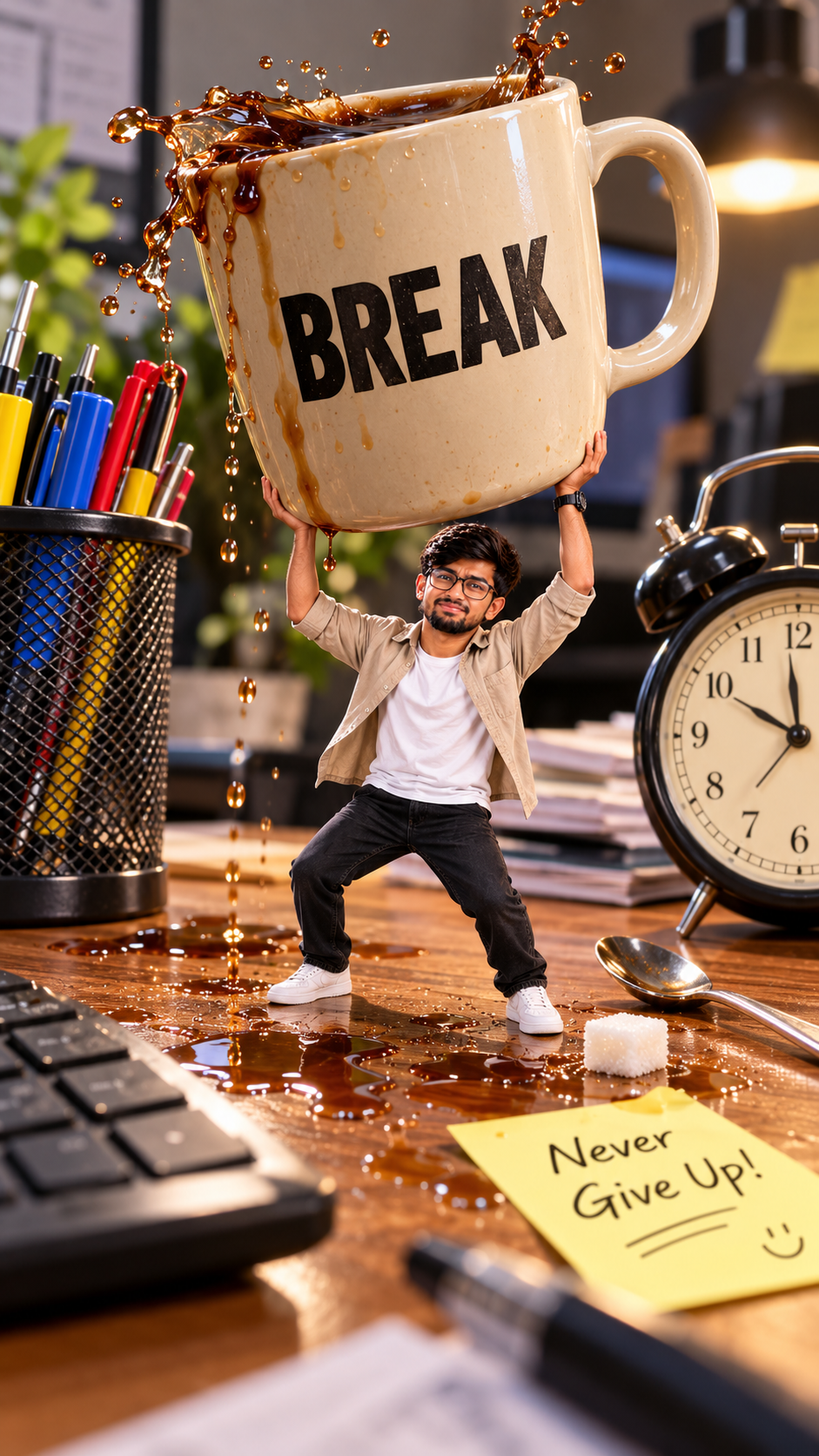 Mini Businessman Desk Cinematic Video Prompt