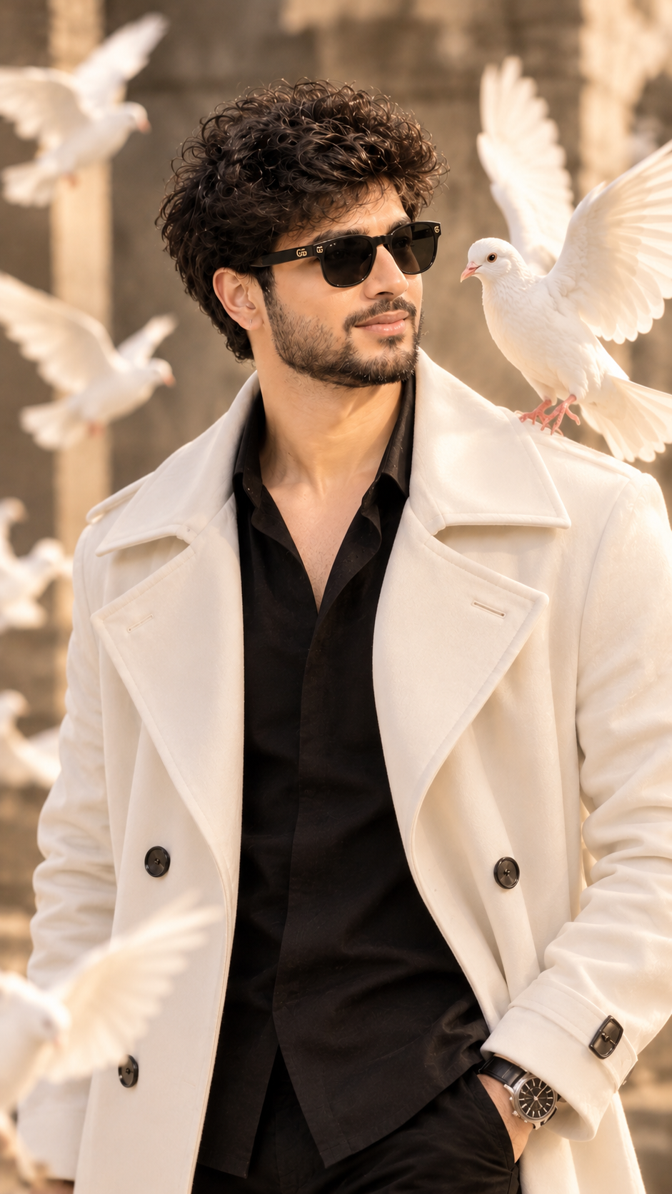 Stylish Man Dove Cinematic Portrait AI Image 